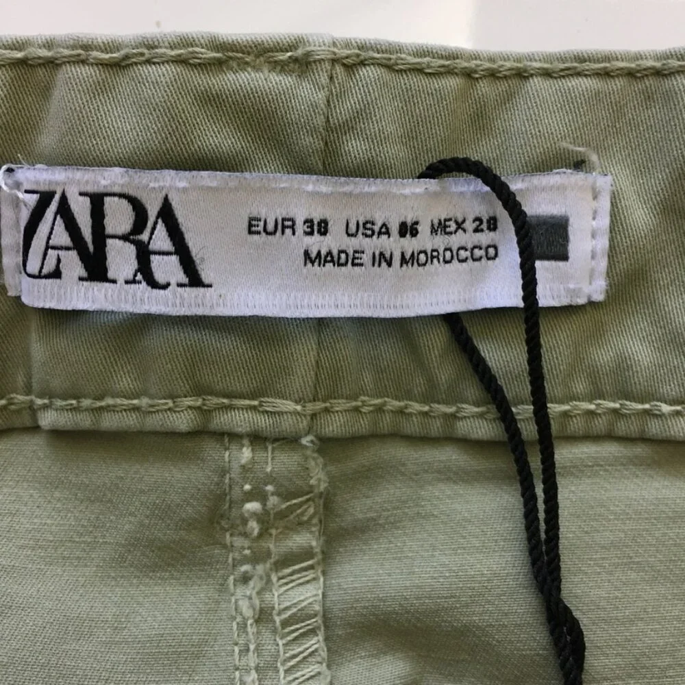 Zara Womens Chino Pants Size 6 Cuff Hem High-Rise Stretch 24.5 Inseam Green - Picture 11 of 15